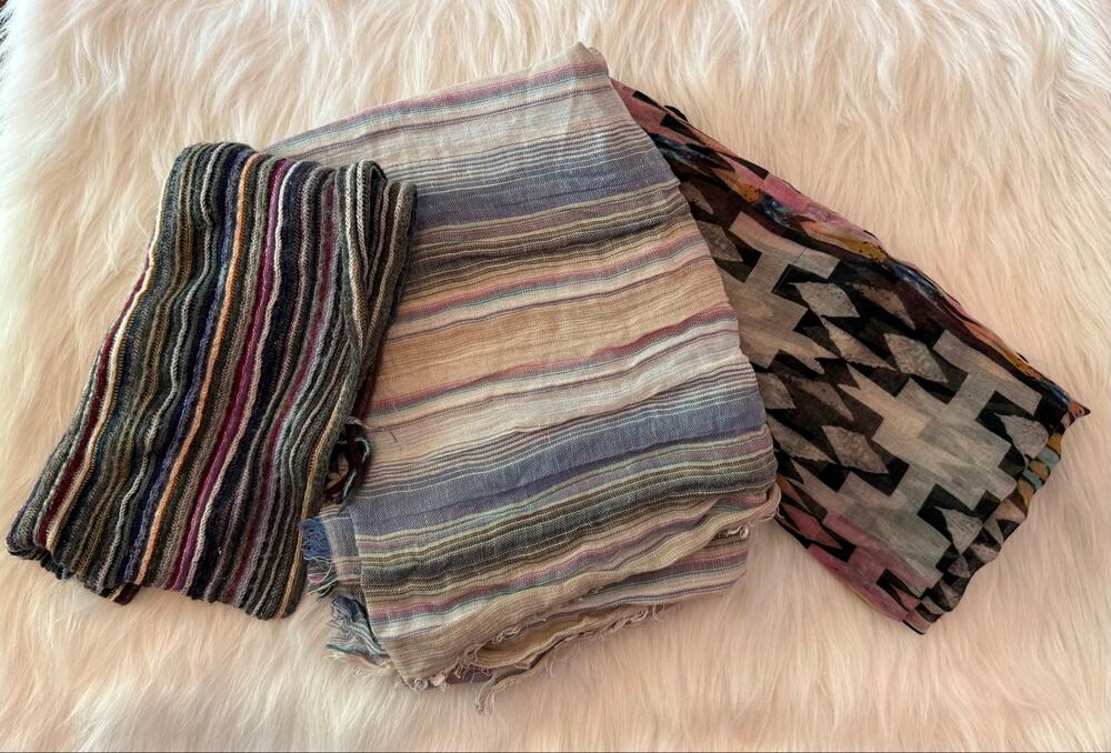 Set of 3 Women's Fashion Scarves - Multicolored Striped & Patterned Lot
